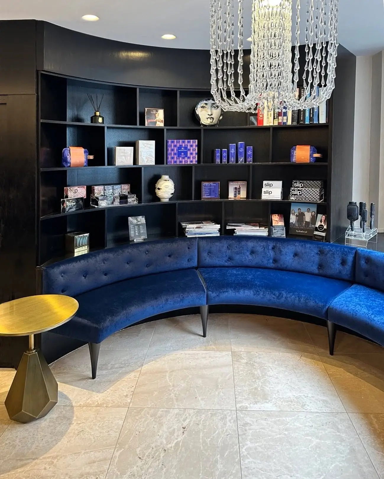Gielly Green Hair Salon, bay seating re-upholstered in velvet fabric